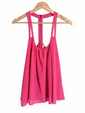 STORY Lot of 2 Women’s Open Back Chiffon Sleeveless Tops Pink Teal Size L